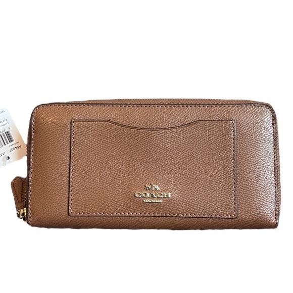 NEW Coach Crossgrain Long Zip Around Brown Leather Accordion Wallet - Picture 1 of 12